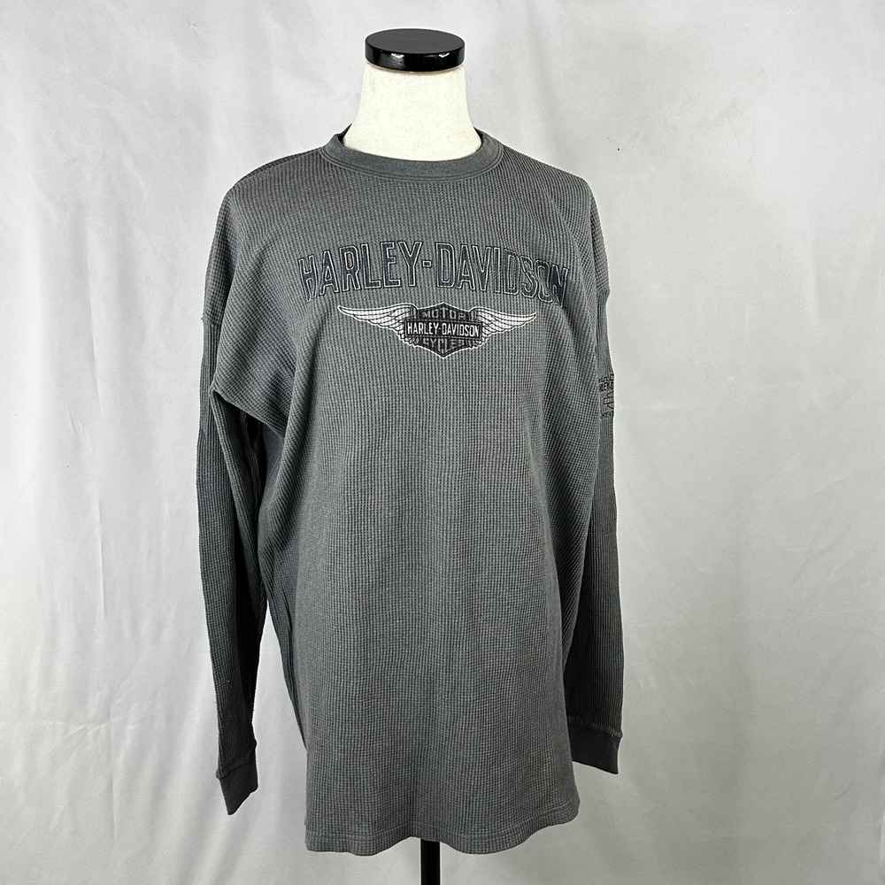 Harley-Davidson XXL Thermal Shirt Grey Waffle Knit Graphic Biker‎ Moto Rebel NWT